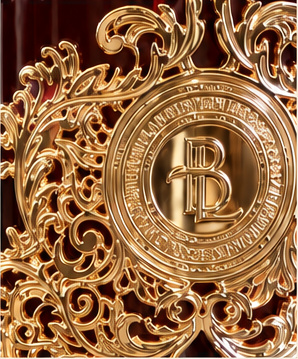 Close-up of Babylon Lab sculpted gold ornament and medallion